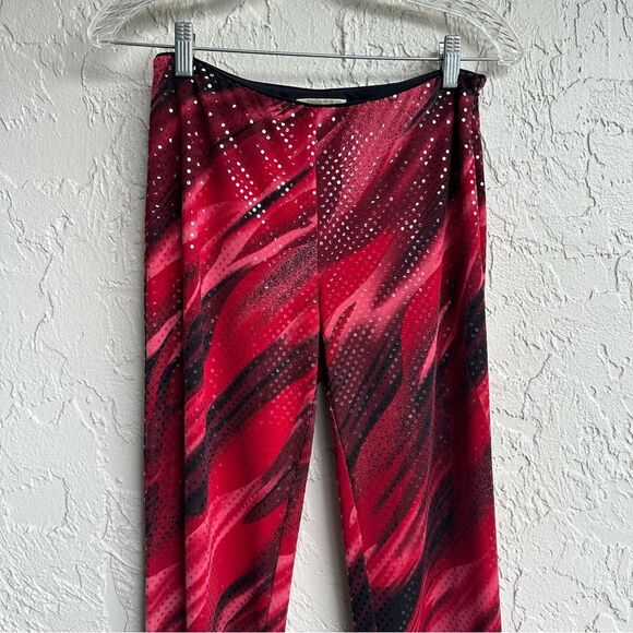 CACHE Pants Women 4 Vintage Y2K Disco Flare Size Zip USA Red Sequin - Picture 2 of 9
